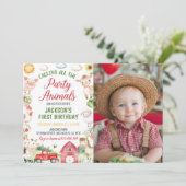 ファーム納屋周囲の庭動物誕生日写真招待状 サンキューカード (スタンド正面)