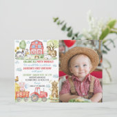 ファーム納屋周囲の庭動物誕生日写真招待状 サンキューカード (スタンド正面)