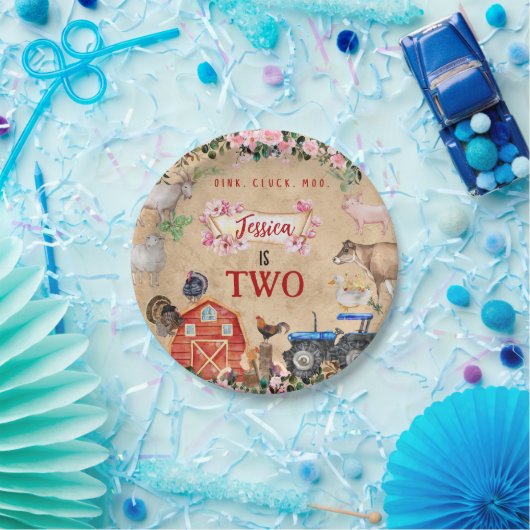 ファーム納屋周囲の庭動物誕生日 ペーパープレート (パーティー)