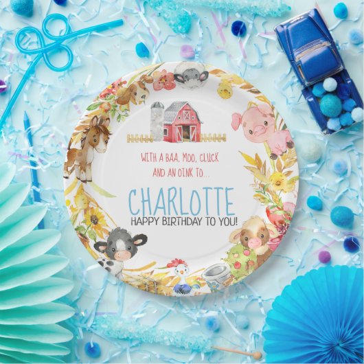 ファーム納屋周囲の庭動物誕生日 ペーパープレート (パーティー)