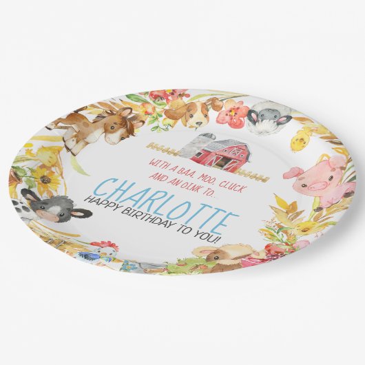 ファーム納屋周囲の庭動物誕生日 ペーパープレート (アングル)