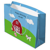 ファーム納屋周囲の庭動物誕生日 ラージペーパーバッグ (裏面アングル)