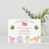 ファーム納屋周囲の庭動物2nd誕生日パーティー 招待状 (スタンド正面)