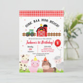 ファーム納屋周囲の庭第1誕生日パーティの招待状 招待状 (スタンド正面)