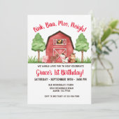 ファーム納屋周囲の庭第1誕生日招待状 招待状 (スタンド正面)
