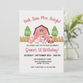 ファーム納屋周囲の庭第1誕生日招待状 招待状 (スタンド正面)