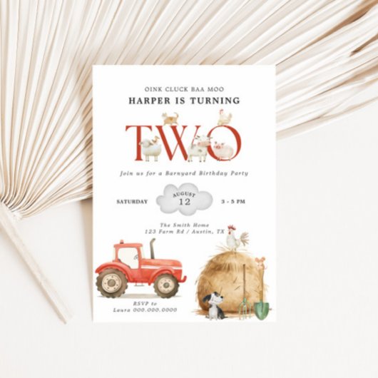 ファーム納屋周囲の庭第2誕生日 招待状