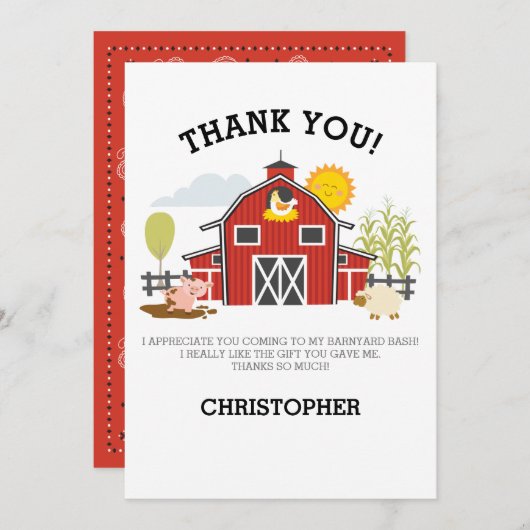 ファーム納屋周囲の庭誕生日サンキューカード サンキューカード (正面/裏面)