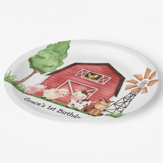 ファーム納屋周囲の庭誕生日プレート ペーパープレート (アングル)