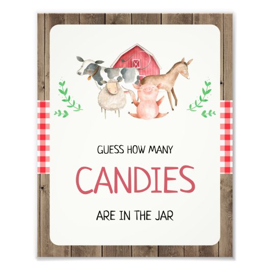 ファーム素朴キャンディ赤ちゃんシャワー記号の数を推測 フォトプリント            (正面)