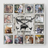 ファーム素朴ハウスウッドコウ12ファミリーフォトコラージュ スクエア壁時計 (正面)