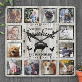 ファーム素朴ハウスウッドコウ12ファミリーフォトコラージュ スクエア壁時計