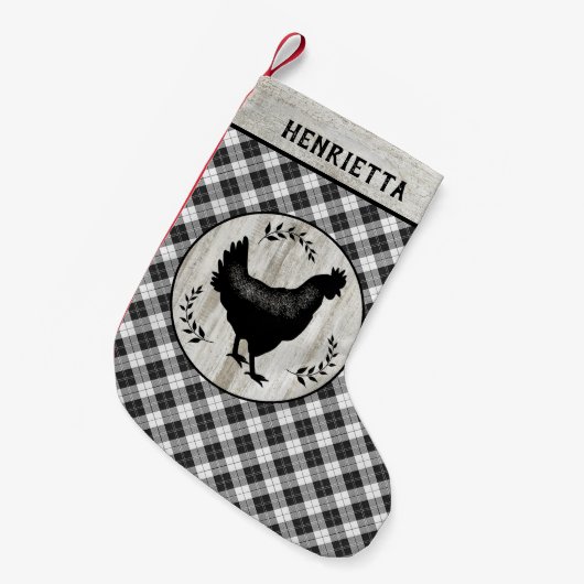 ファーム素朴ハウスチキン市松模様にヘンプレード名 スモールクリスマスストッキング (正面 (吊り時))