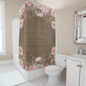 ファーム素朴ハウスピンクカントリーフローラダークウッド シャワーカーテン (インサイチュ)