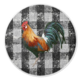 ファーム素朴ハウスルスター白黒ギンガムチェック セラミックノブ