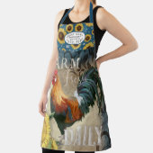 ファーム素朴ルースターサンフラワーズブルーキッチンネームA エプロン (インサイチュ)