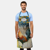 ファーム素朴ルースターサンフラワーズブルーキッチンネームA エプロン (着用した状態)