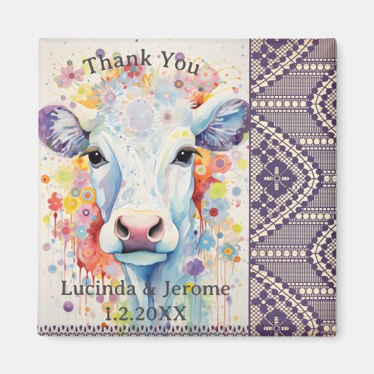 ファーム結婚の白牛ありがとう マグネット (正面)