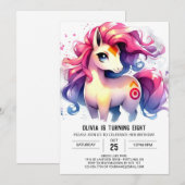 ファーム編集可能ホース誕生日 招待状 (正面/裏面)