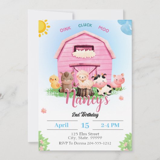 ファーム誕生日ガール招待状 招待状 (正面)