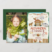 ファーム誕生日キッズ納屋周囲の庭写真 招待状 (正面/裏面)