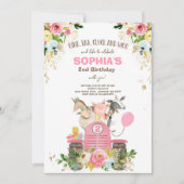 ファーム誕生日ピンクオールドマクドナルド納屋周囲の庭パーティー 招待状 (正面)