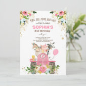 ファーム誕生日ピンクオールドマクドナルド納屋周囲の庭パーティー 招待状 (スタンド正面)