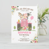 ファーム誕生日ピンクオールドマクドナルド納屋周囲の庭パーティー 招待状 (スタンド正面)