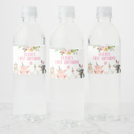 ファーム誕生日ピンク納屋周囲の庭動物ガールデコール ペットボトルラベル