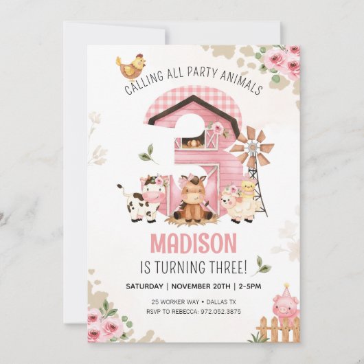 ファーム誕生日ファームアニマルズ3rd誕生日招待状 招待状 (正面)