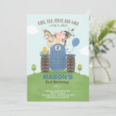 ファーム誕生日ボーイオールドマクドナルド納屋周囲の庭パーティー 招待状 (スタンド正面)