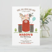 ファーム誕生日ボーイオールドマクドナルド納屋周囲の庭パーティー 招待状 (スタンド正面)