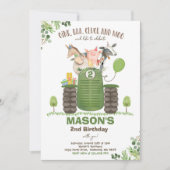 ファーム誕生日ボーイオールドマクドナルド納屋周囲の庭パーティー 招待状 (正面)