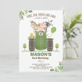 ファーム誕生日ボーイオールドマクドナルド納屋周囲の庭パーティー 招待状 (スタンド正面)