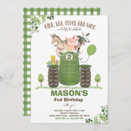 ファーム誕生日ボーイオールドマクドナルド納屋周囲の庭パーティー 招待状