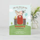 ファーム誕生日ボーイオールドマクドナルド納屋周囲の庭パーティー 招待状 (スタンド正面)