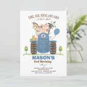 ファーム誕生日ボーイオールドマクドナルド納屋周囲の庭パーティー 招待状 (スタンド正面)