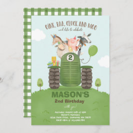 ファーム誕生日ボーイオールドマクドナルド納屋周囲の庭パーティー 招待状