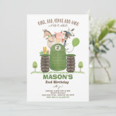 ファーム誕生日ボーイオールドマクドナルド納屋周囲の庭パーティー 招待状 (スタンド正面)