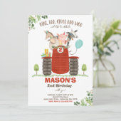 ファーム誕生日ボーイオールドマクドナルド納屋周囲の庭パーティー 招待状 (スタンド正面)