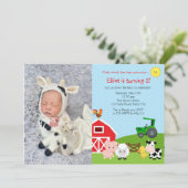 ファーム誕生日招待状と写真 – Barn Tractor 招待状 (スタンド正面)