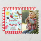 ファーム誕生日招待状オールドマクドナルドファームパーティー 招待状 (正面/裏面)