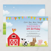 ファーム誕生日招待状カントリー納屋周囲の庭パーティー 招待状 (正面/裏面)