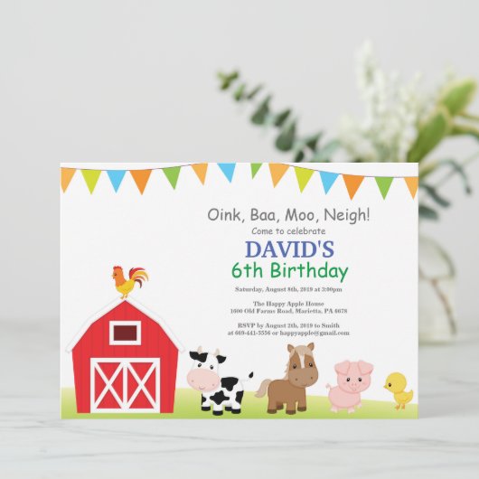 ファーム誕生日招待状カントリー納屋周囲の庭パーティー 招待状 (スタンド正面)