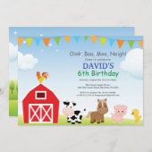 ファーム誕生日招待状カントリー納屋周囲の庭パーティー 招待状 (正面/裏面)