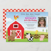 ファーム誕生日招待状カントリー納屋周囲の庭パーティー 招待状 (正面/裏面)