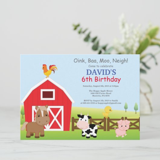 ファーム誕生日招待状カントリー納屋周囲の庭パーティー 招待状 (スタンド正面)