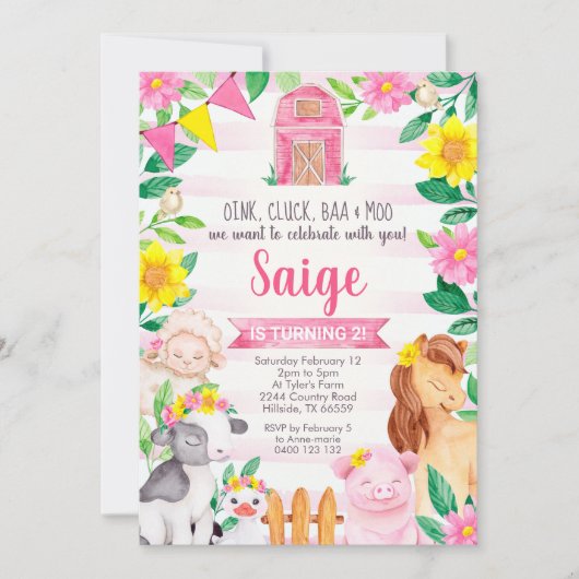 ファーム誕生日招待状ガールファーム招待状 招待状 (正面)