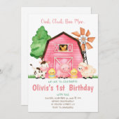 ファーム誕生日招待状ガールファーム納屋周囲の庭パーティー 招待状 (正面/裏面)