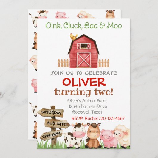 ファーム誕生日招待状ボーイファーム招待状 招待状 (正面/裏面)